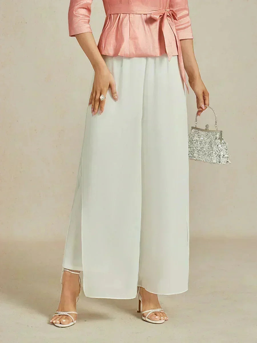 Rechte Broek Met Chiffon-Overlay En Split