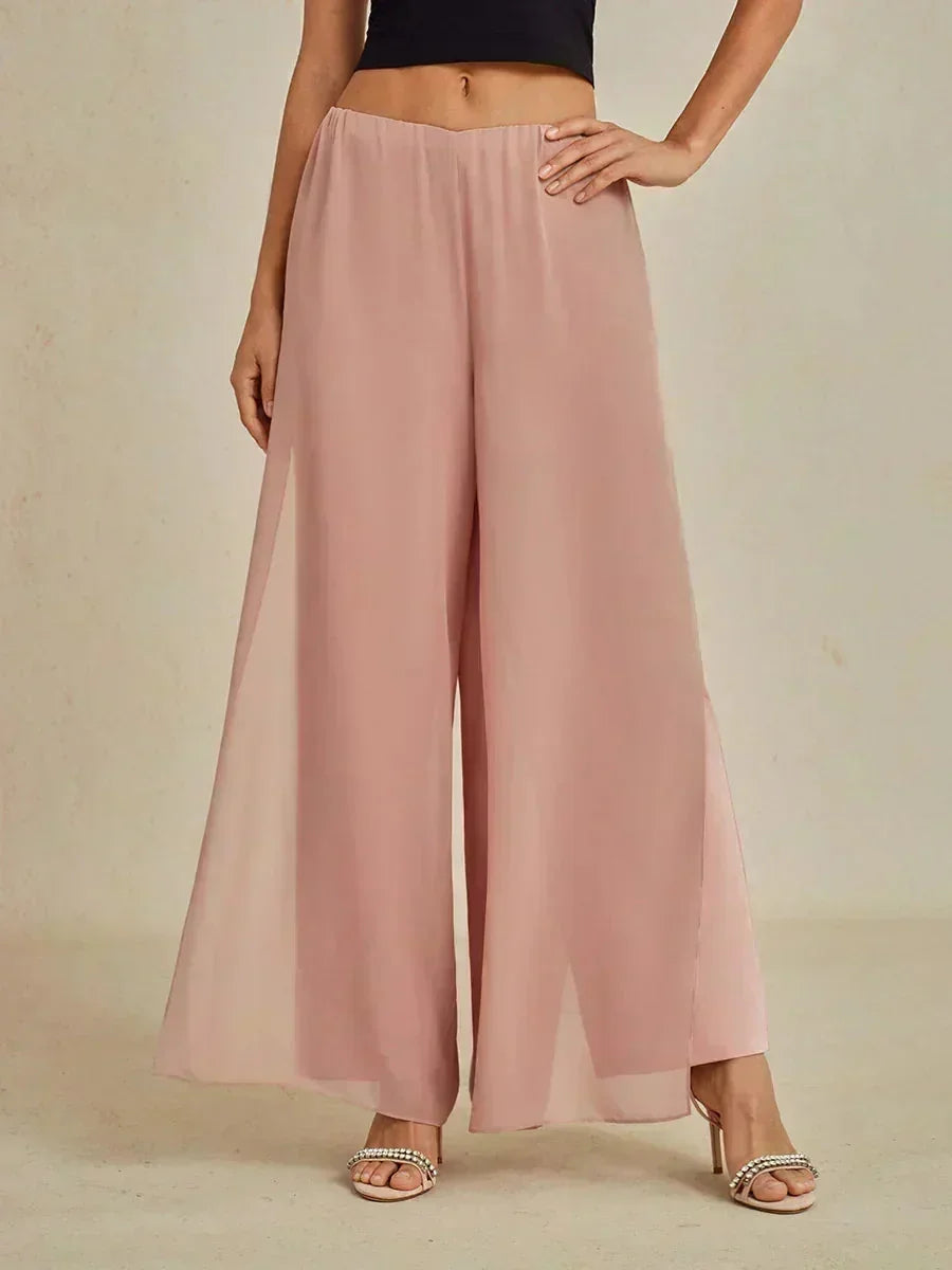 Rechte Broek met Chiffon-Overlay en Gespleten Pijp