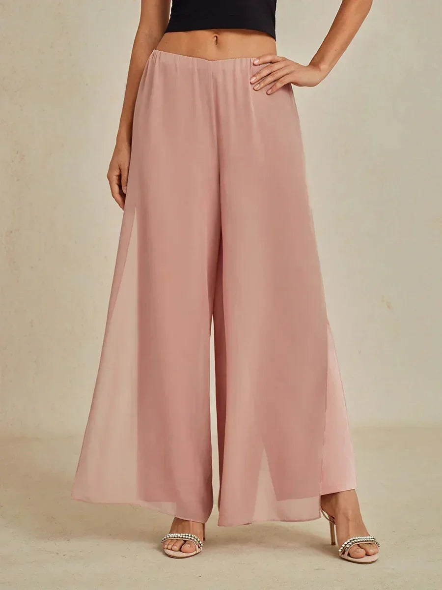 Rechte broek met chiffon split been overlay