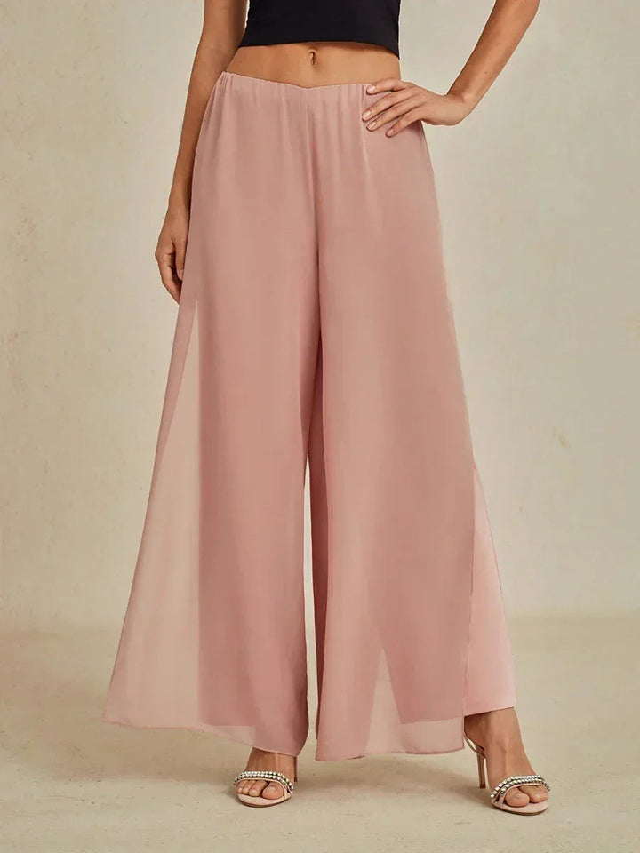 Rechte broek met chiffon split been overlay