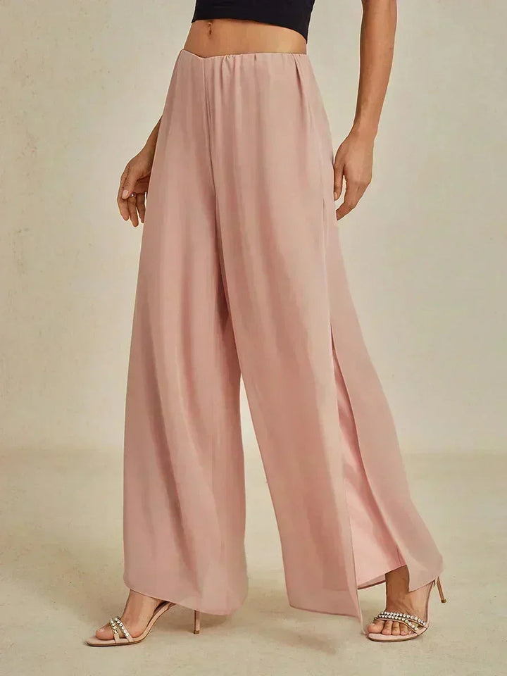 Broek Met Rechte Pijpen Met Chiffon Overlay En Gespleten Pijp