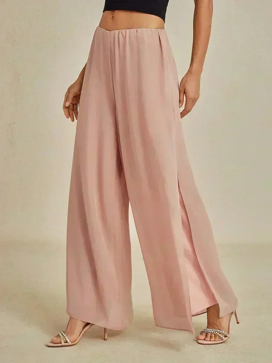 Rechte broek met chiffon split been overlay