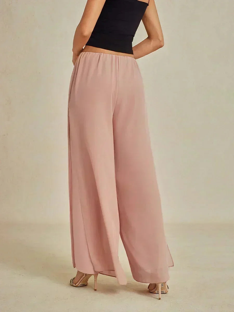 Broek Met Rechte Pijpen En Chiffon Split-Overlay