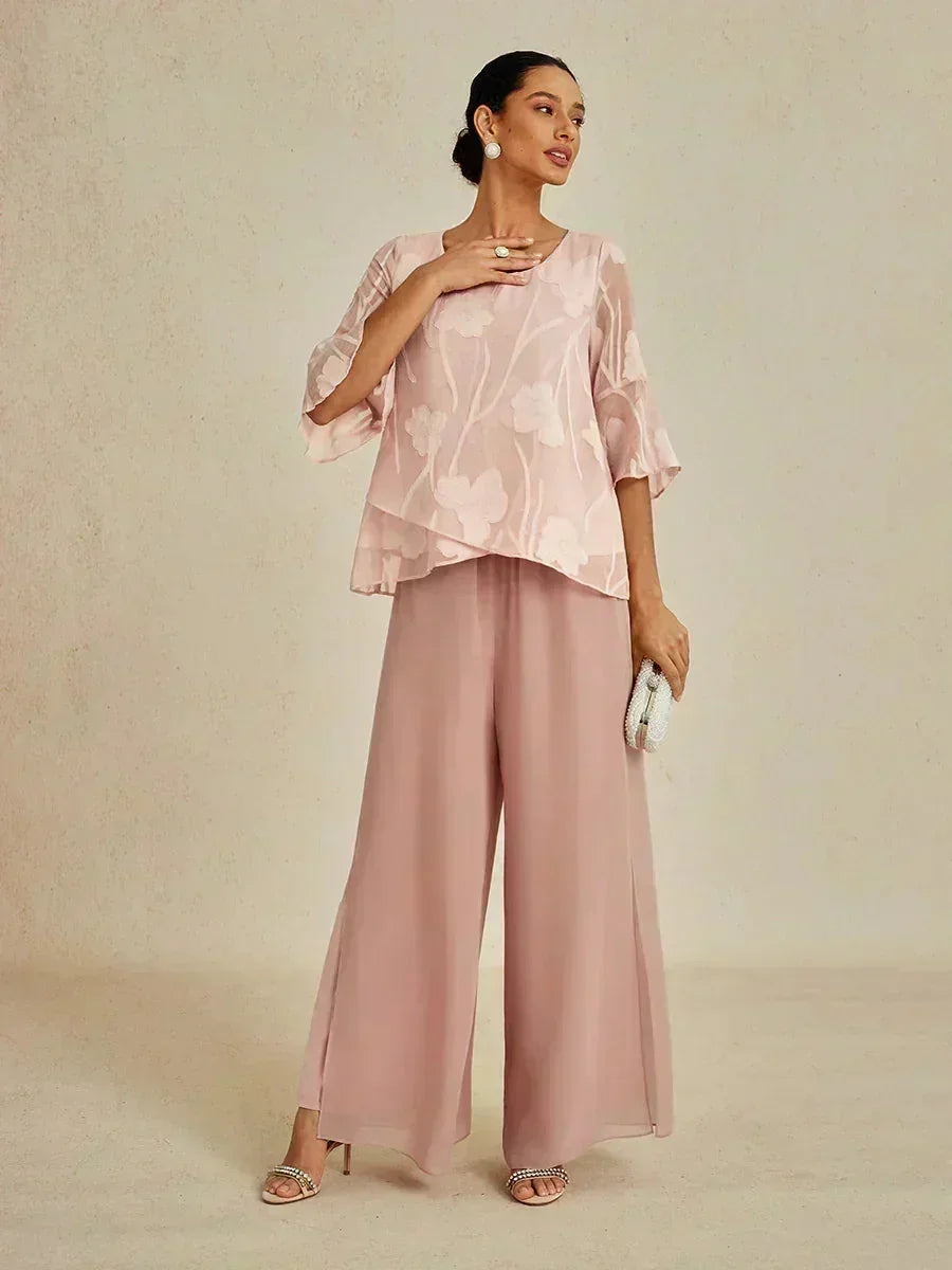 Broek Met Rechte Pijpen Met Chiffon Overlay En Gespleten Pijp