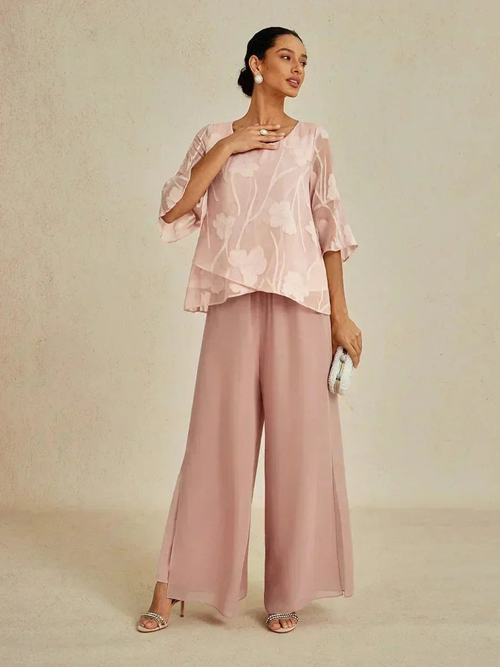 Kanten Broek Met Rechte Pijpen En Chiffon Split-Overlay