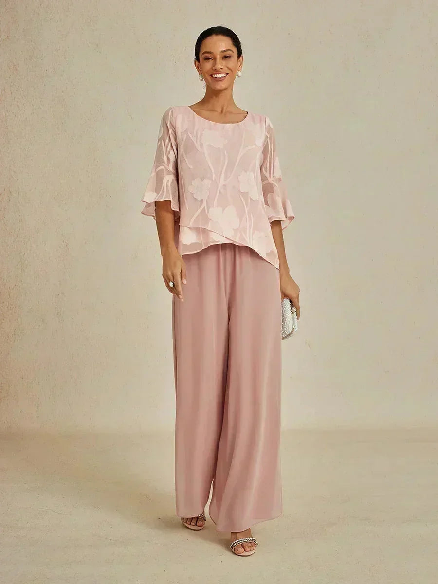 Broek Met Rechte Pijpen En Chiffon Split-Overlay