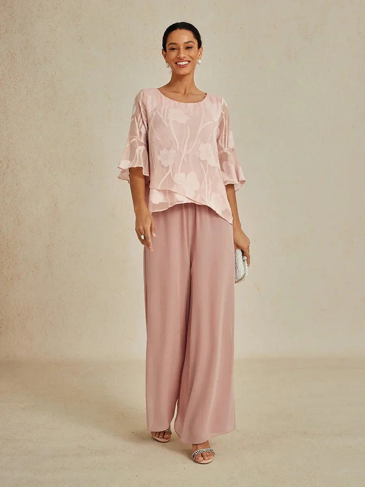 Rechte broek met chiffon split been overlay