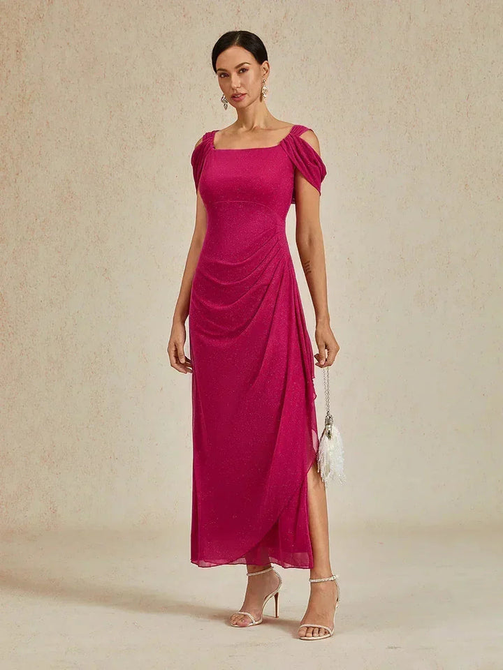 Enkellange Cold-Shoulderjurk van Glittermesh