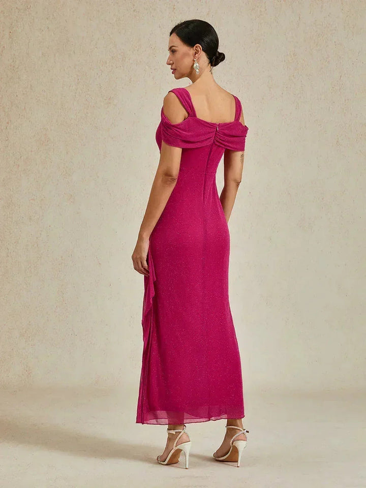 Enkellange Cold-Shoulderjurk van Glittermesh