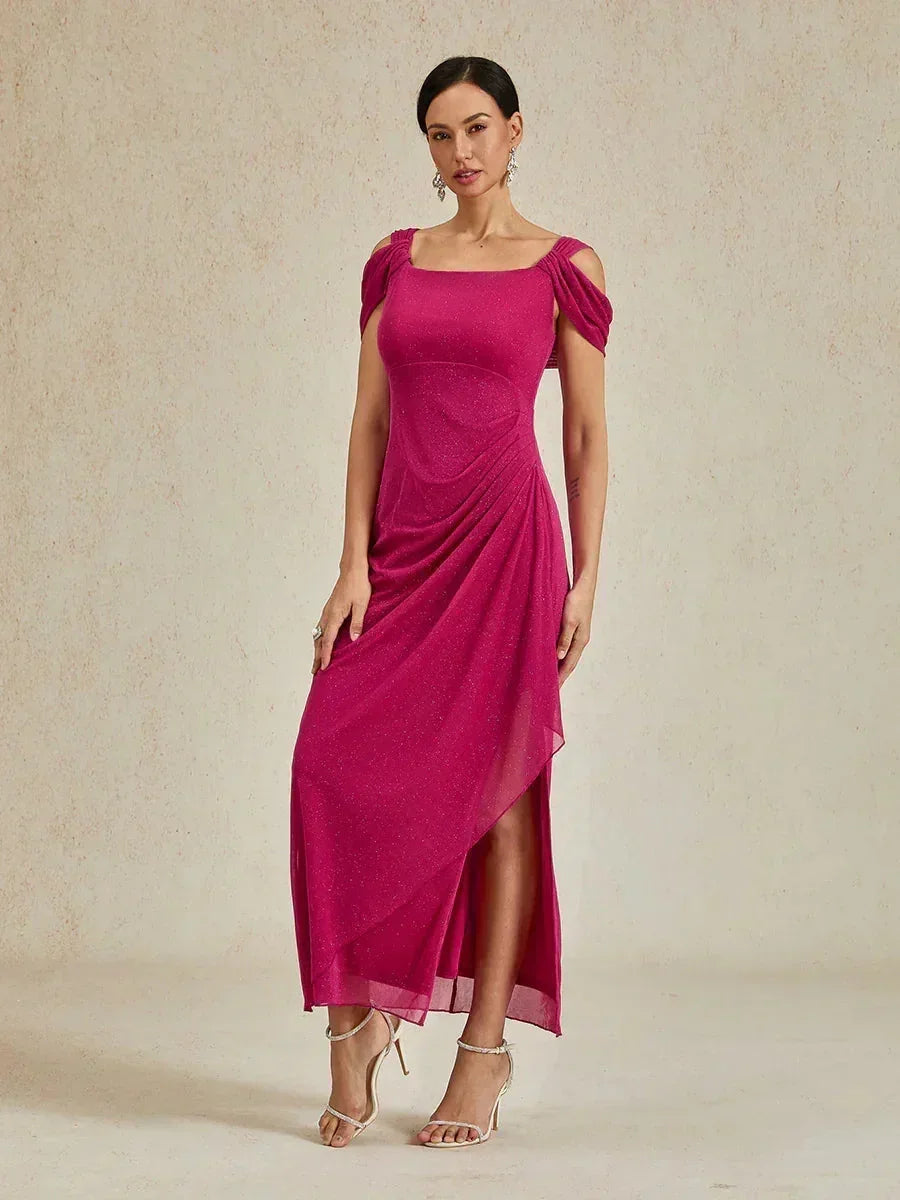 Enkellange Cold-Shoulderjurk van Glittermesh