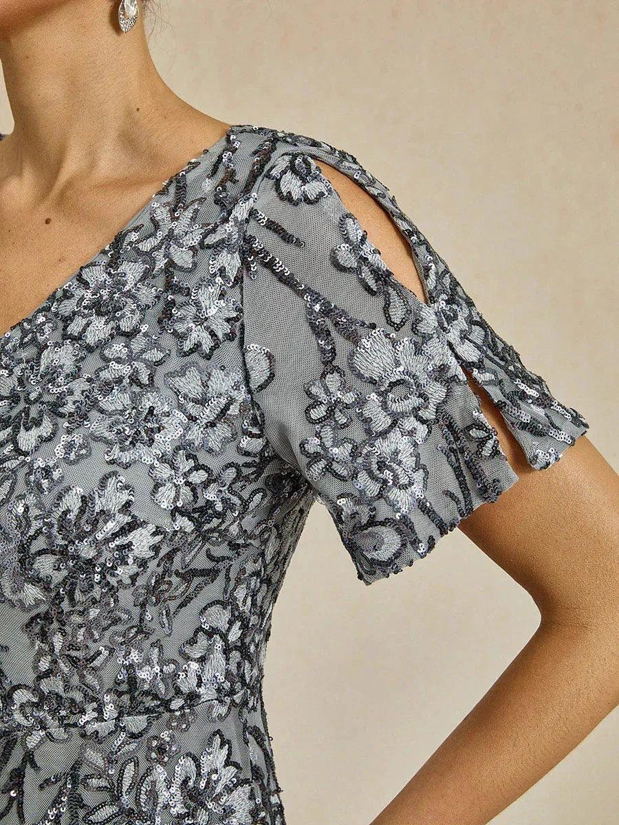 Elegante V-hals Cold Shoulder Paillettenjurk
