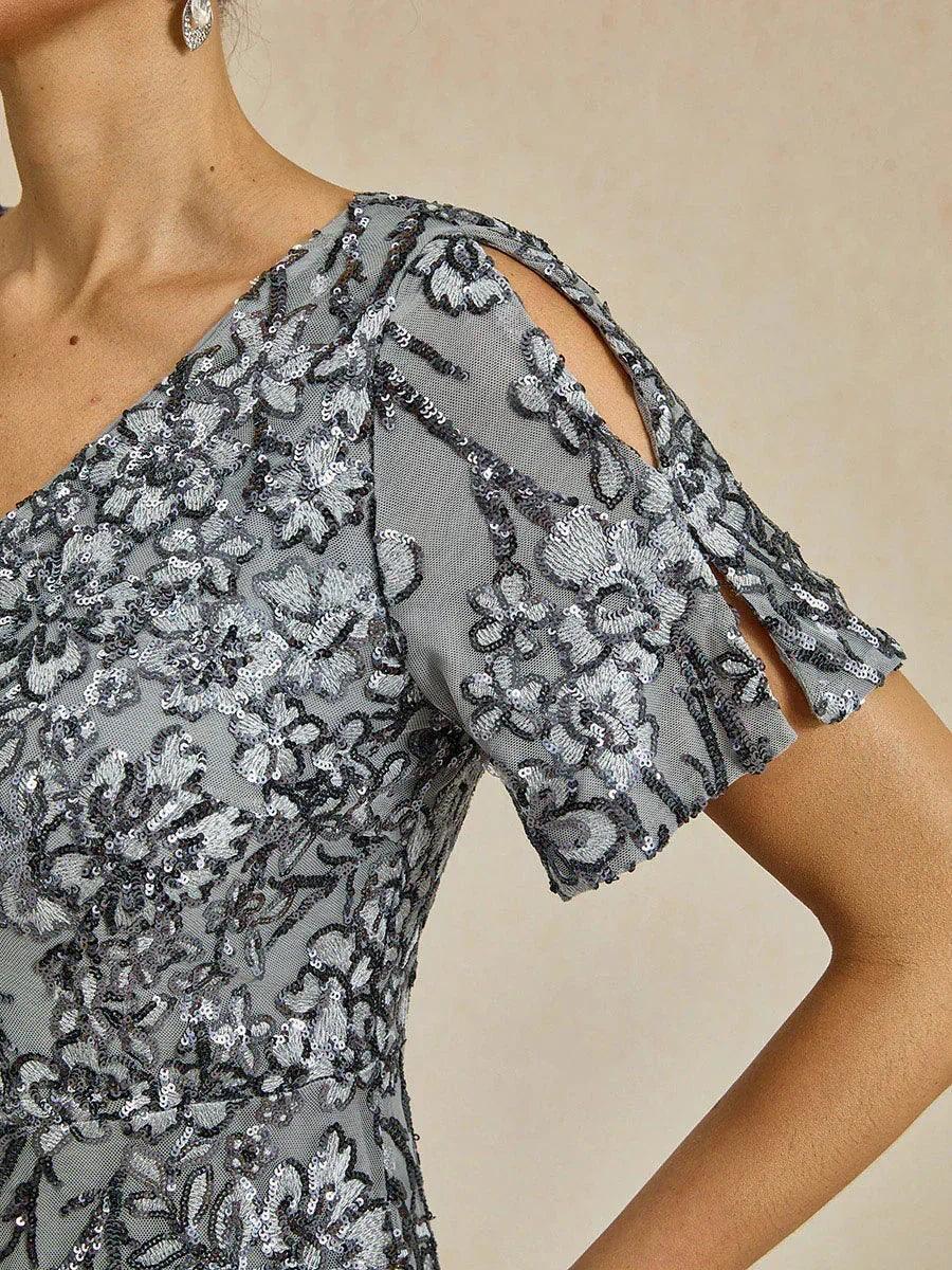 Elegante V-hals Cold Shoulder Paillettenjurk