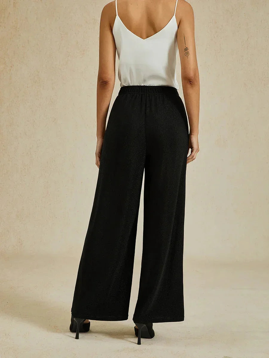 Metallic gebreide broek met rechte pijpen