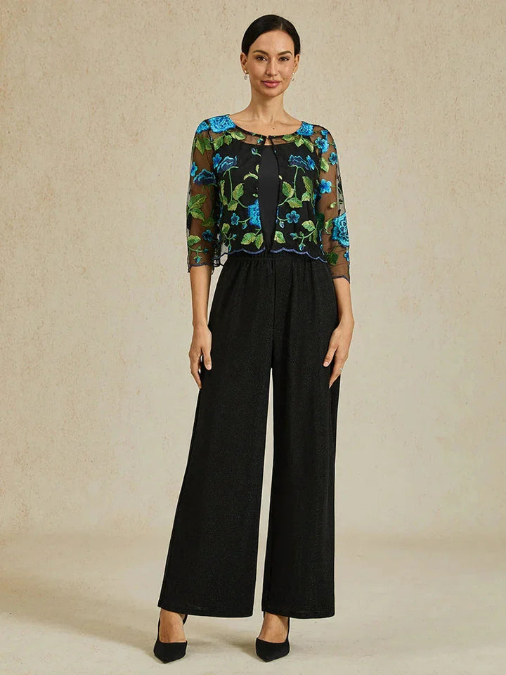 Metallic gebreide broek met rechte pijpen