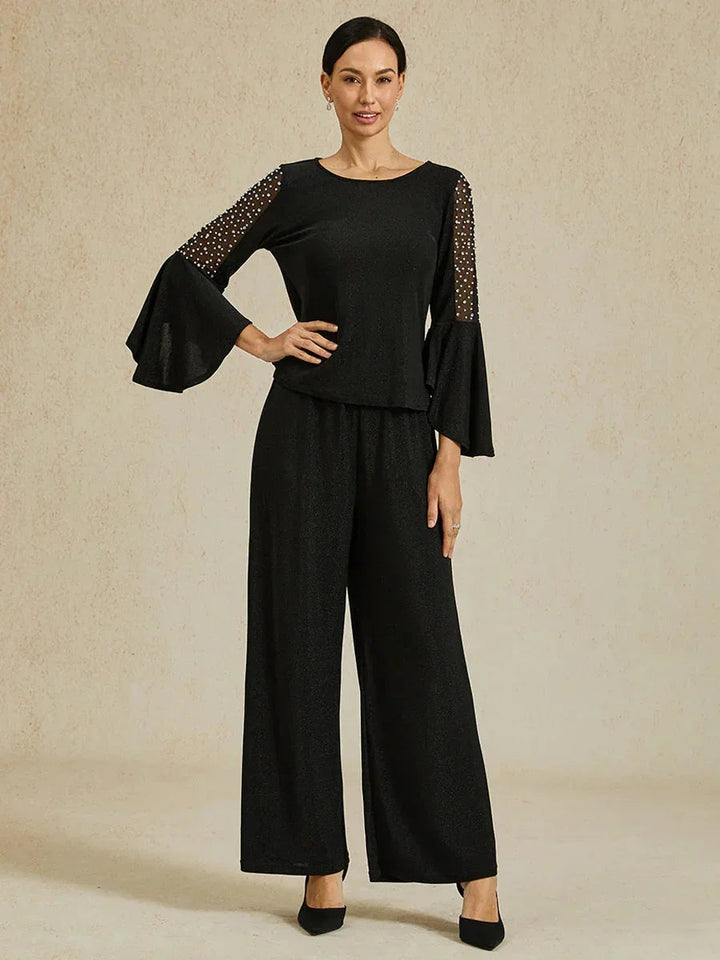 Metallic gebreide broek met rechte pijpen