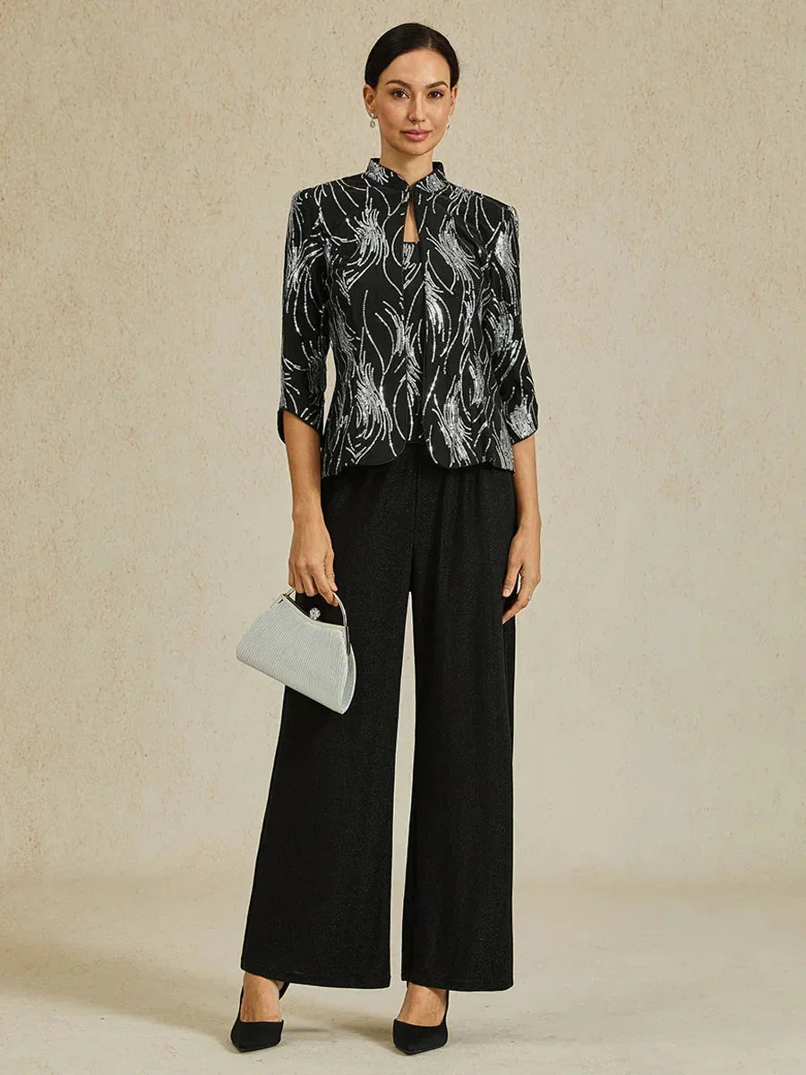 Metallic gebreide broek met rechte pijpen