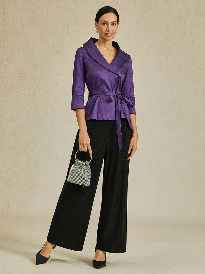 Metallic gebreide broek met rechte pijpen