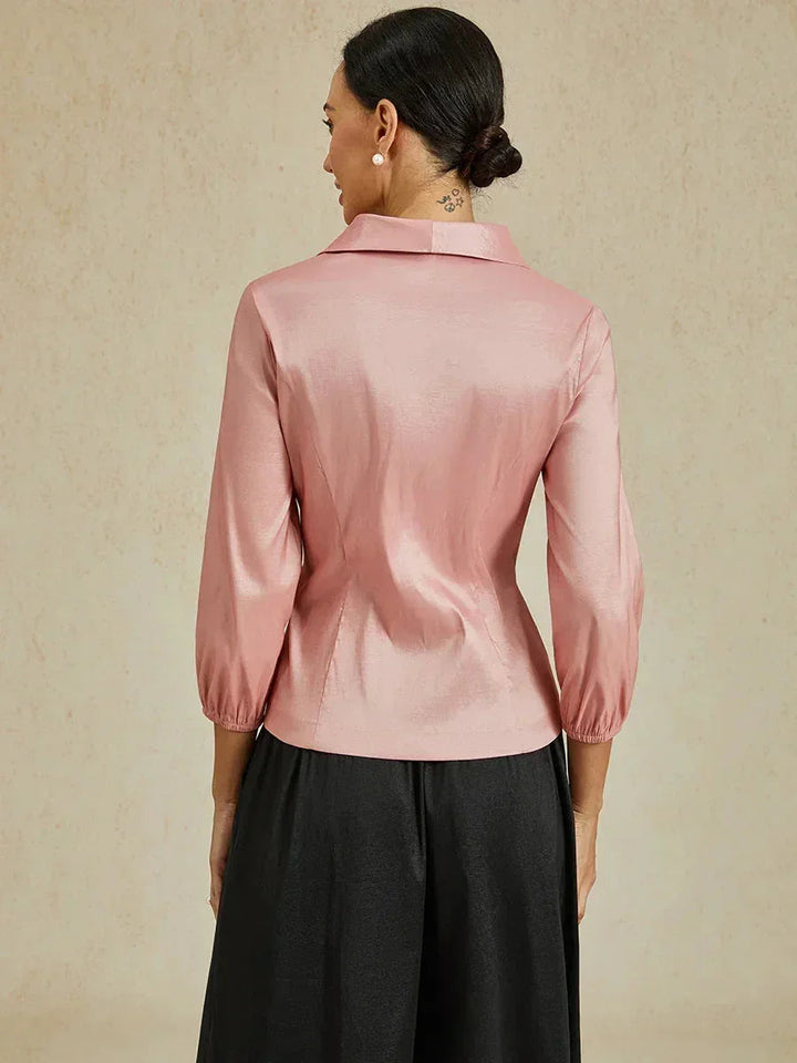 Taffetablouse Met 3/4-Mouwen, Stretch En Glans
