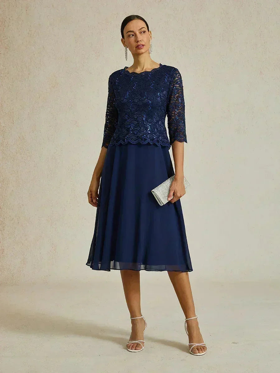Elegante Kanten- en Chiffonjurk in Tea-lengte