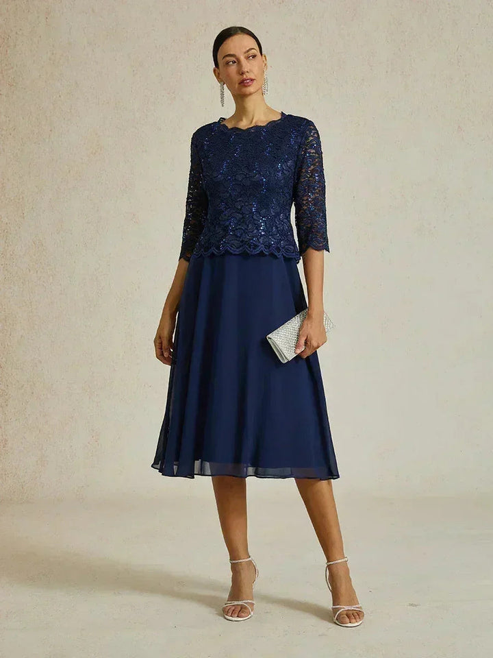 Elegante kanten- en chiffon theelange jurk