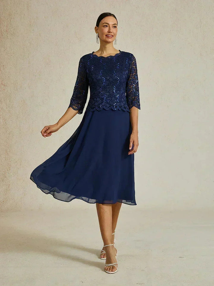 Elegante kanten en chiffon theelange jurk