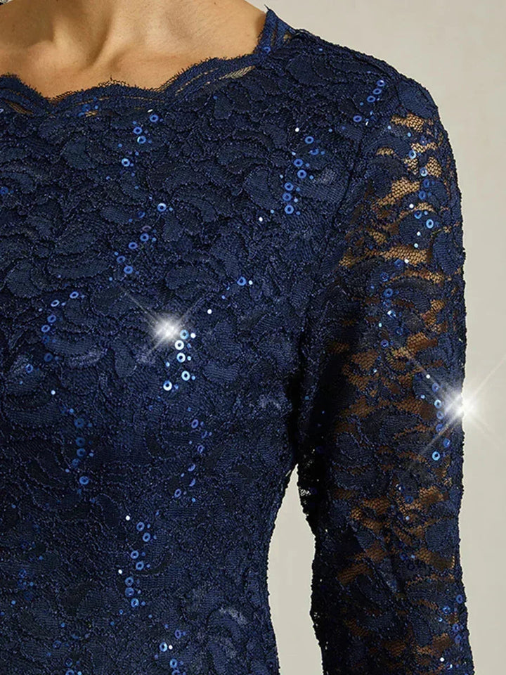 Elegante Kanten- en Chiffonjurk in Tea-lengte