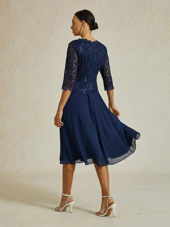 Elegante kanten- en chiffon theelange jurk