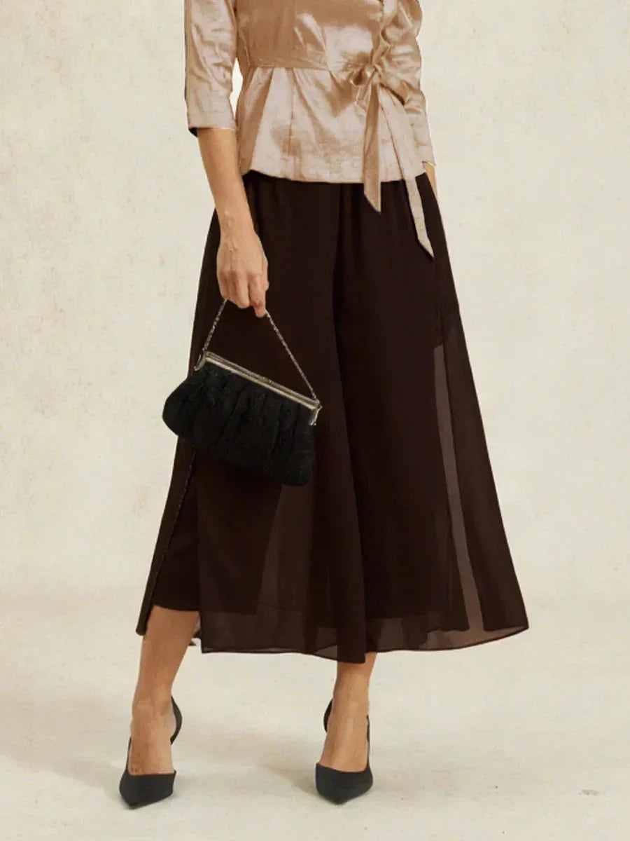 Pantalon Met Rechte Pijpen in Cropped Lengte met Chiffon Split-Overlay