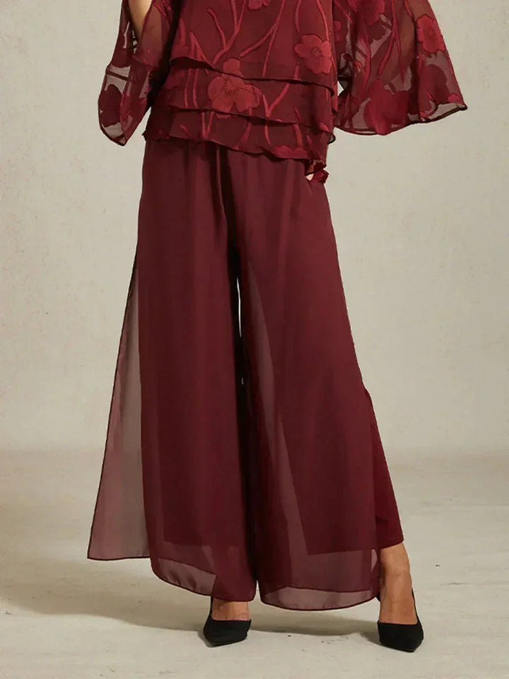 Rechte Broek met Chiffon-Overlay en Gespleten Pijp