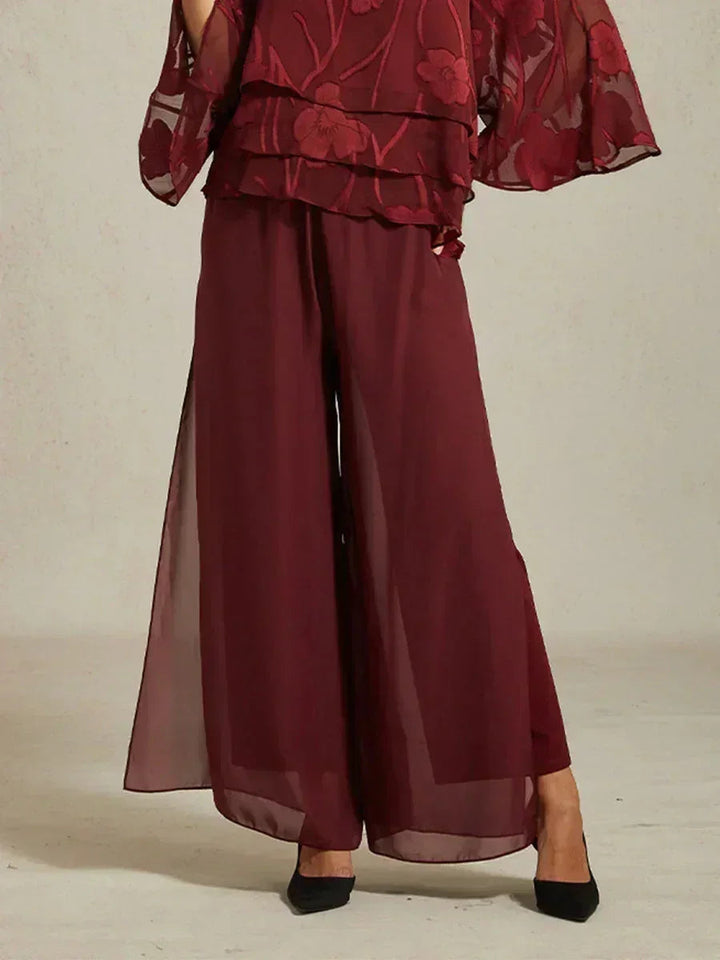 Kanten Broek Met Rechte Pijpen En Chiffon Split-Overlay