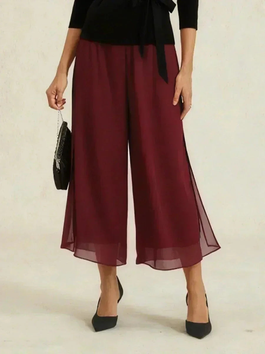 Cropped-Lengte Broek Met Rechte Pijpen En Chiffon Split-Overlay
