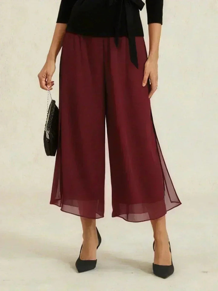Cropped Broek Met Rechte Pijp En Chiffon Split-Overlay