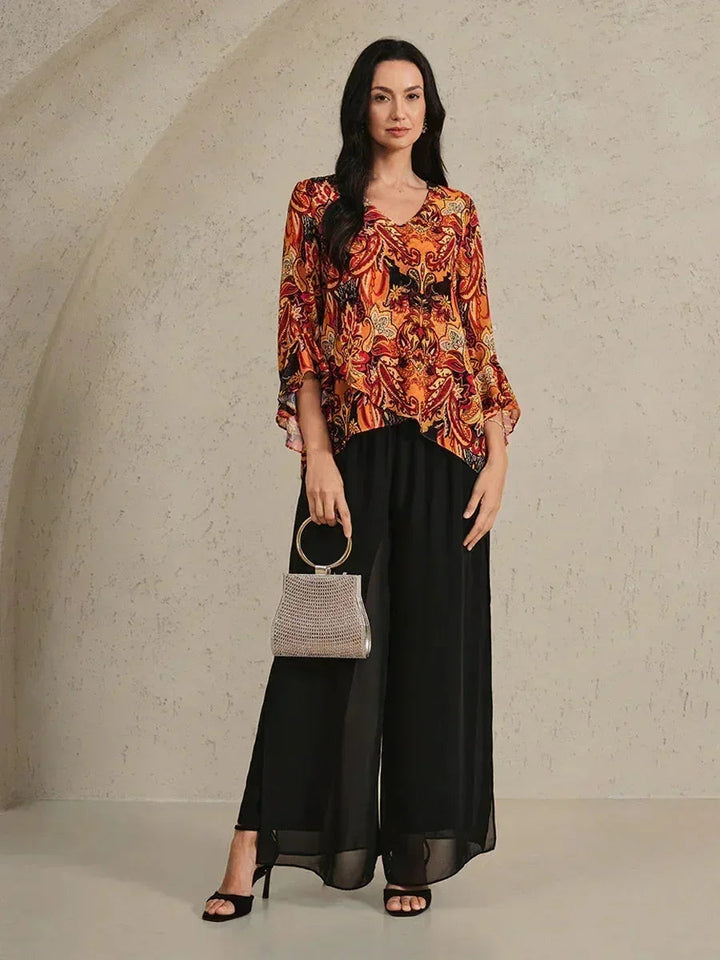 Paisley Chiffon Boerenblouse met Lange Lantaarmouwen