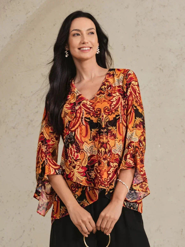 Paisley Chiffon Boerenblouse met Lange Lantaarmouwen