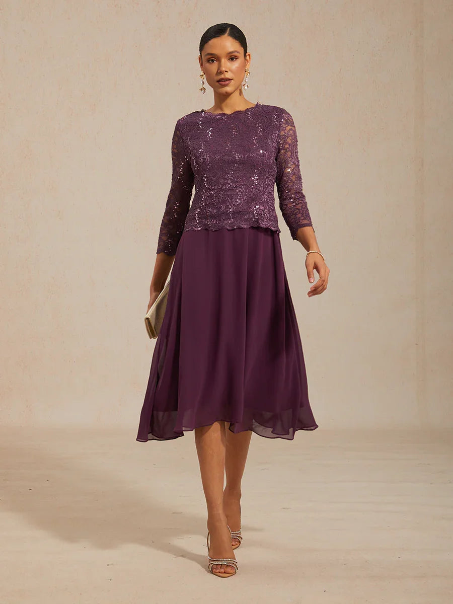 Elegante kanten en chiffon theelange jurk