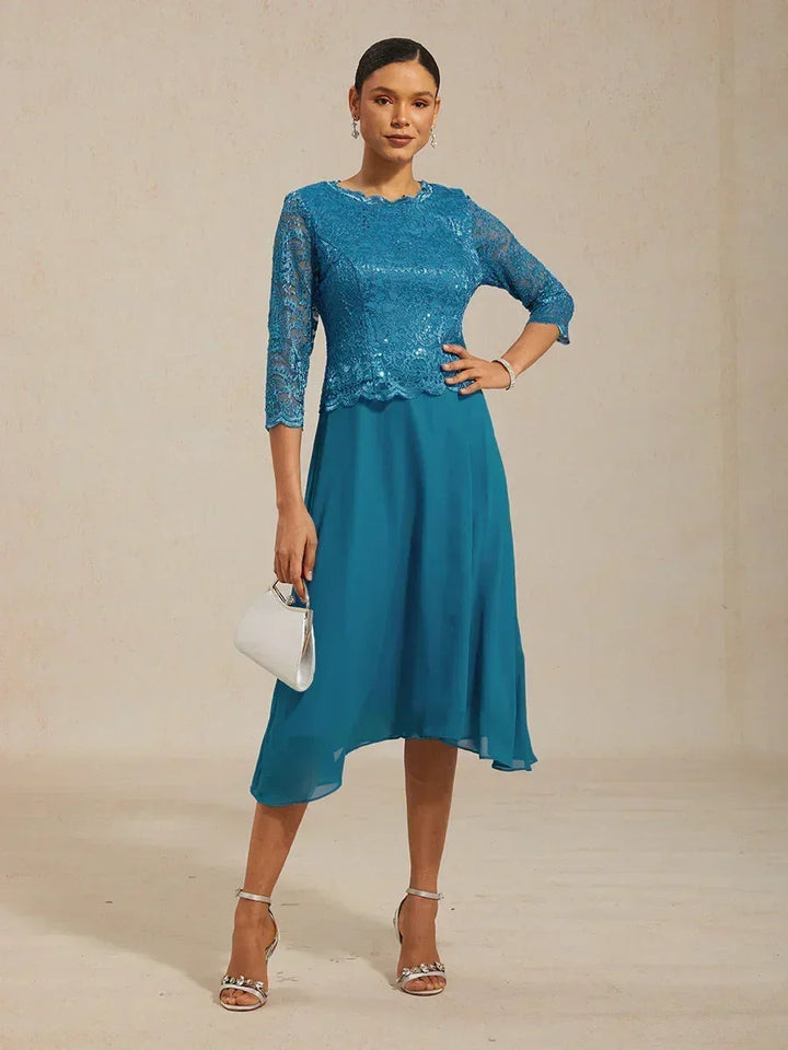 Elegante kanten- en chiffon theelange jurk