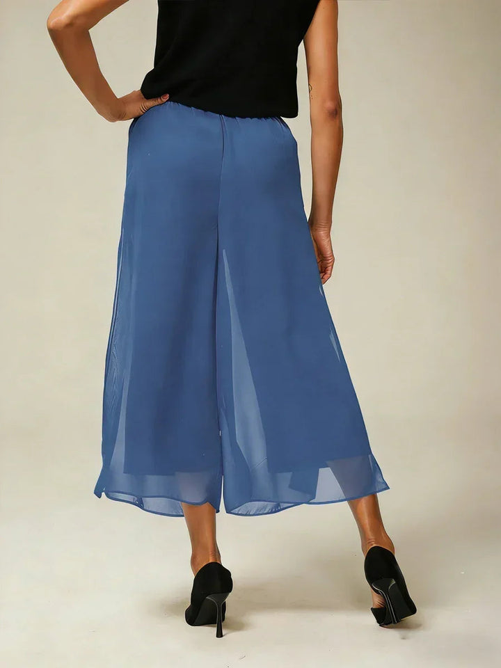 Cropped-lengte Rechte Broek Met Chiffon Split-Overlay