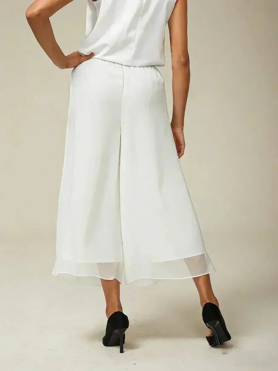 Cropped Broek Met Rechte Pijpen En Chiffon Splitpijp-Overlay
