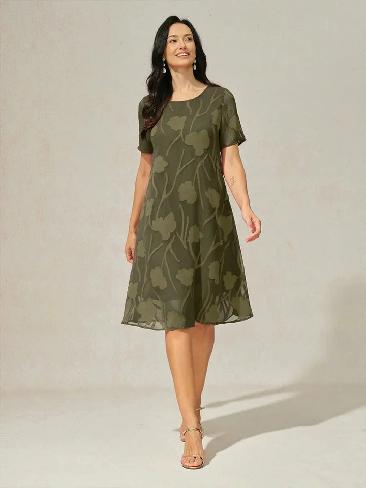 Transparante Chiffonjurk met Bloemenprint, Kniehoogte, A-lijn