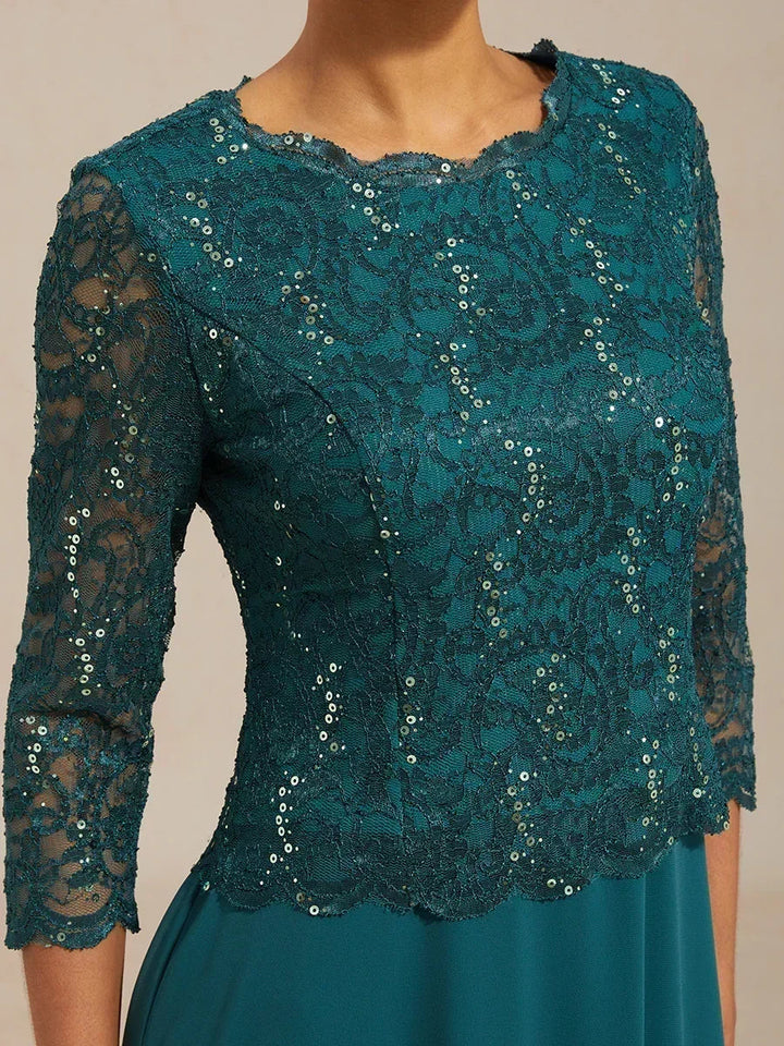 Elegante kanten en chiffon theelange jurk