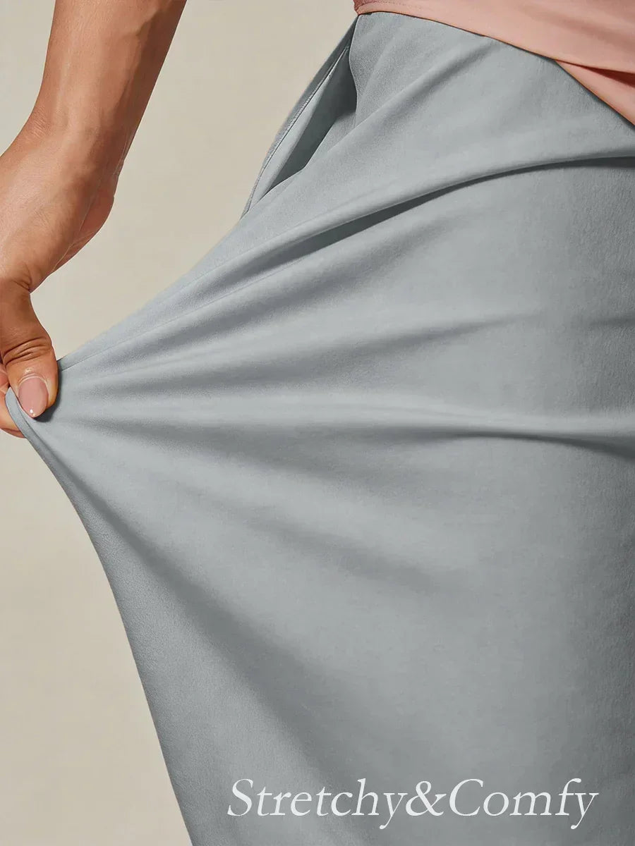 Broek Met Korte Lengte En Rechte Pijpen Met Chiffon Split-Overlay