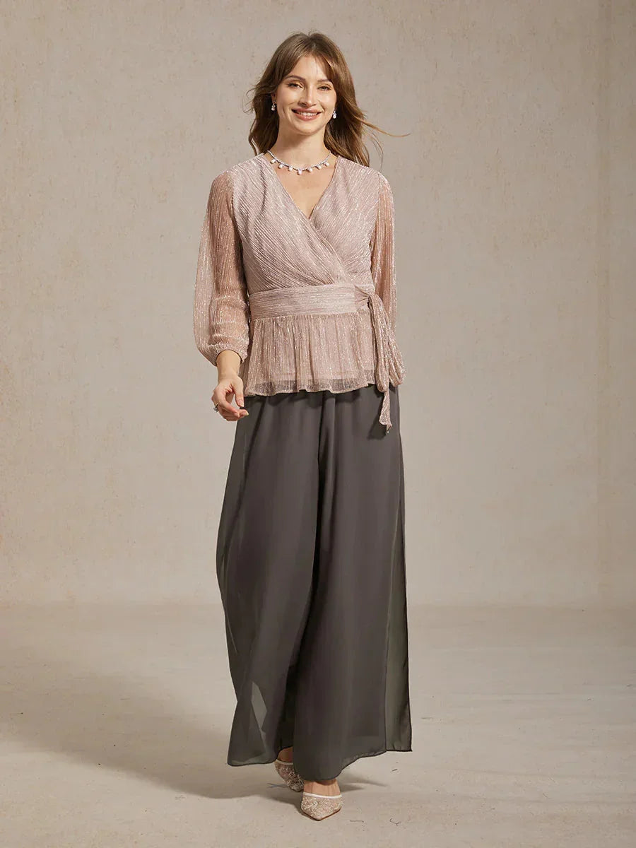 Rechte Broek met Chiffon-Overlay en Gespleten Pijp