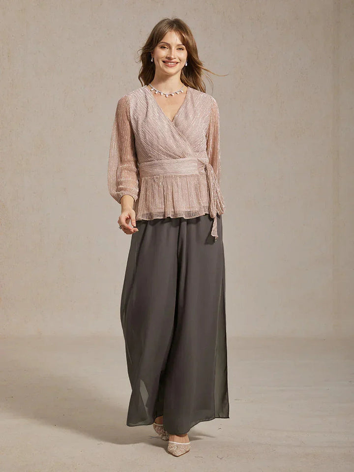 Rechte Broek met Chiffon-Overlay en Gespleten Pijp