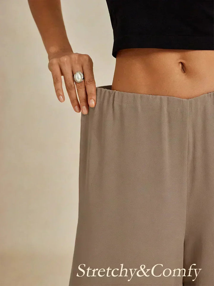 Rechte broek met chiffon split been overlay