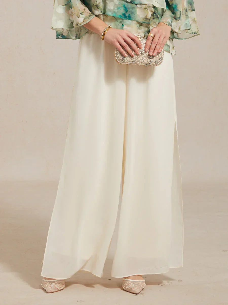 Kanten Broek Met Rechte Pijpen En Chiffon Split-Overlay