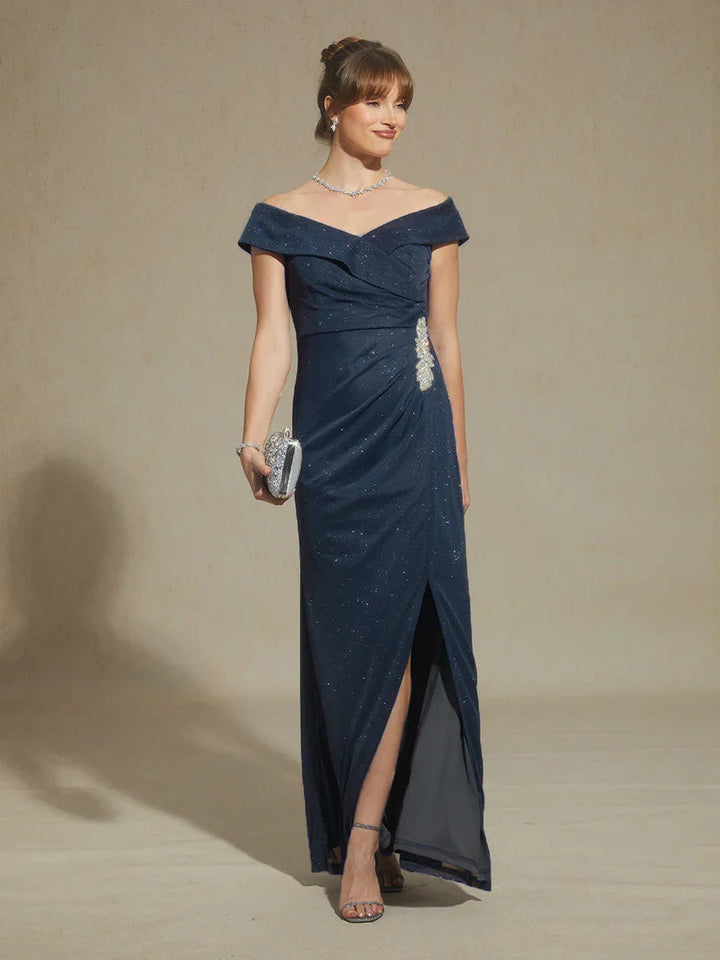 Off-Shoulder Vloerlange Jurk met Strassdetail