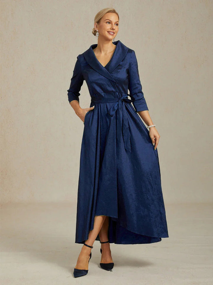 High Low Taffeta Cocktail Dress with Tie Belt