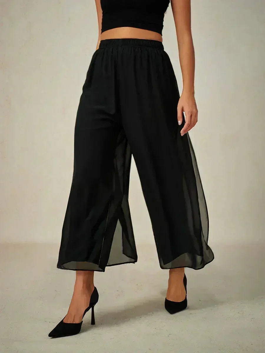 Kortvallende Rechte Broek Met Chiffon Splitpijp-Overlaag