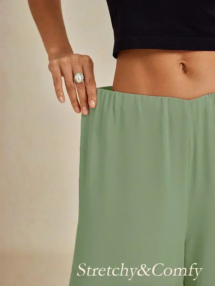 Rechte Broek Met Chiffon-Overlay En Split