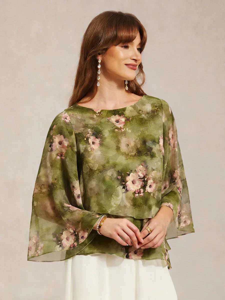 Gelaagde Chiffonblouse met Kant en Bloemenprint